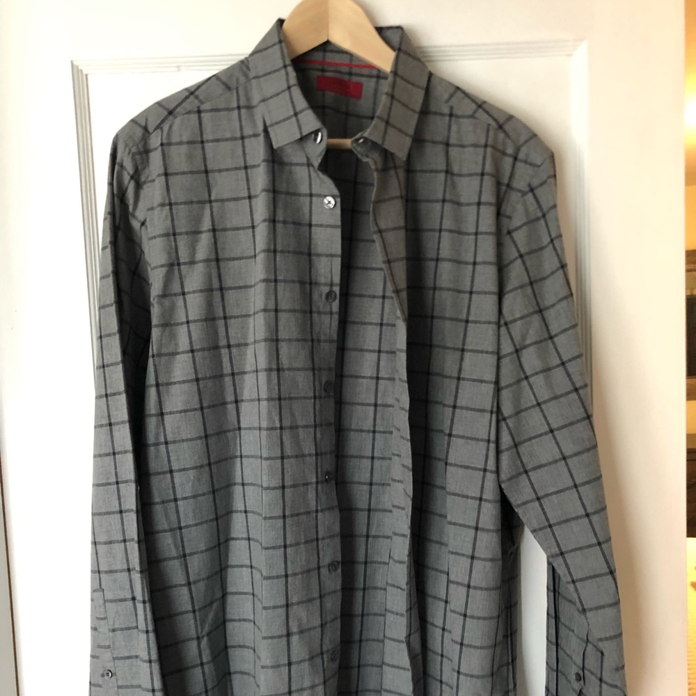 Alfani Large grey plaid button up great condition